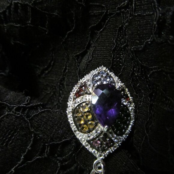 3.60 ctw Amethyst, Vermelho garnet, Bixbite ++ pendant & chain Silver New in Pkg - Picture 16 of 16